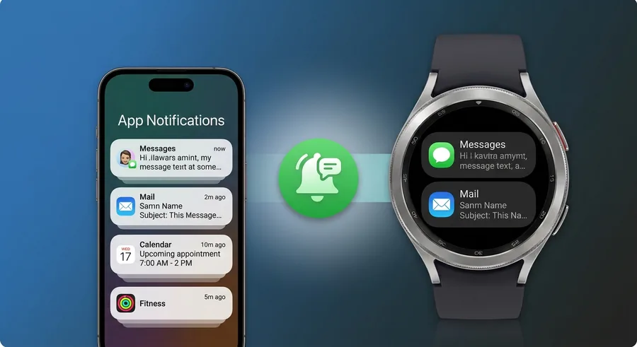 iPhone Messages and Mail notifications mirrored to a Galaxy Watch