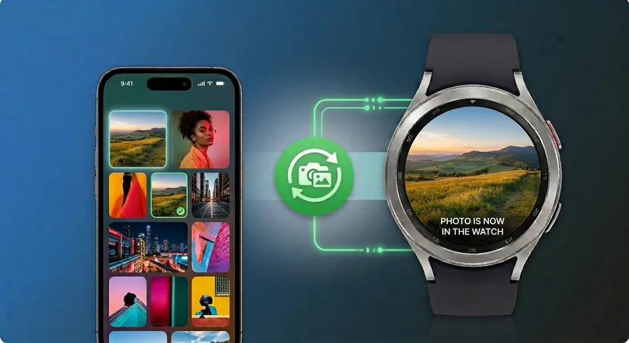 Photo picked on iPhone and sent to a Galaxy Watch with Lynio
